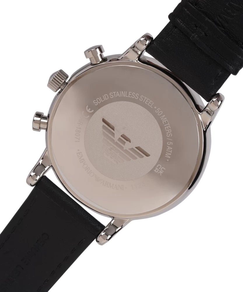 Emporio Armani Classic Quartz Chronograph White Dial Black Leather Strap Watch For Men - AR1807 Buy Now By Emporio Armani