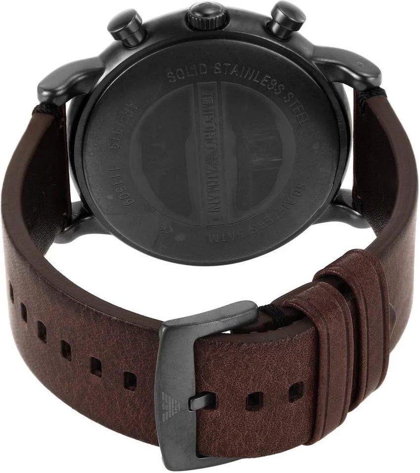 Emporio Armani Classic Chronograph Black Dial Brown Leather Strap Watch For Men - AR1919 Buy Now By Emporio Armani