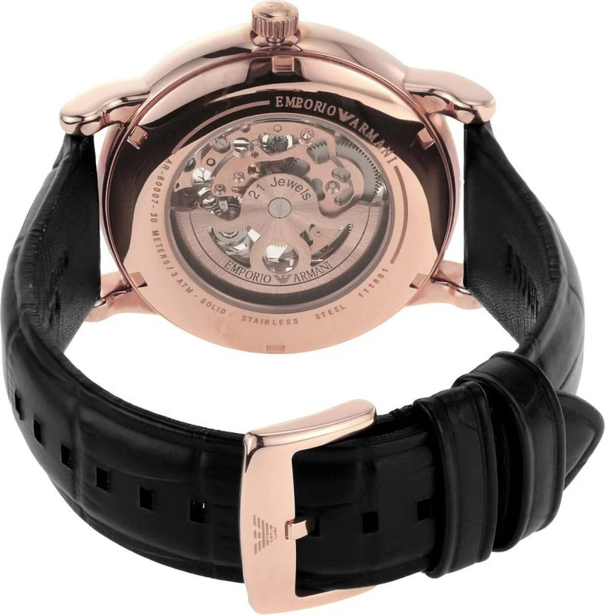 Emporio Armani Luigi Skeleton Silver Dial Black Leather Strap Watch For Men - AR60007 Buy Now By Emporio Armani