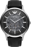 Emporio Armani Meccanico Skeleton Automatic Black Dial Black Leather Strap Watch for Men - AR60038 Buy Now By Emporio Armani