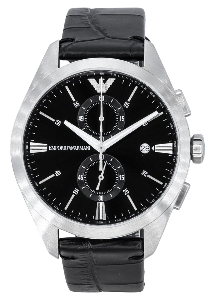 Emporio Armani Claudio Chronograph Black Dial Black Leather Strap Watch For Men - AR11542 Buy Now By Emporio Armani