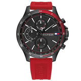 Tommy Hilfiger Multifunction Quartz Black Dial Red Rubber Strap Watch for Men - 1791722 Buy Now By Tommy Hilfiger