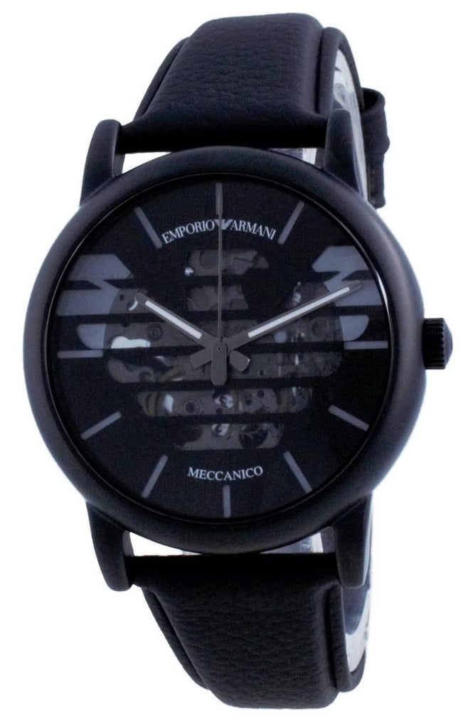 Emporio Armani Meccanico Quartz Black Dial Black Leather Strap Watch For Men - AR60032 Buy Now By Emporio Armani
