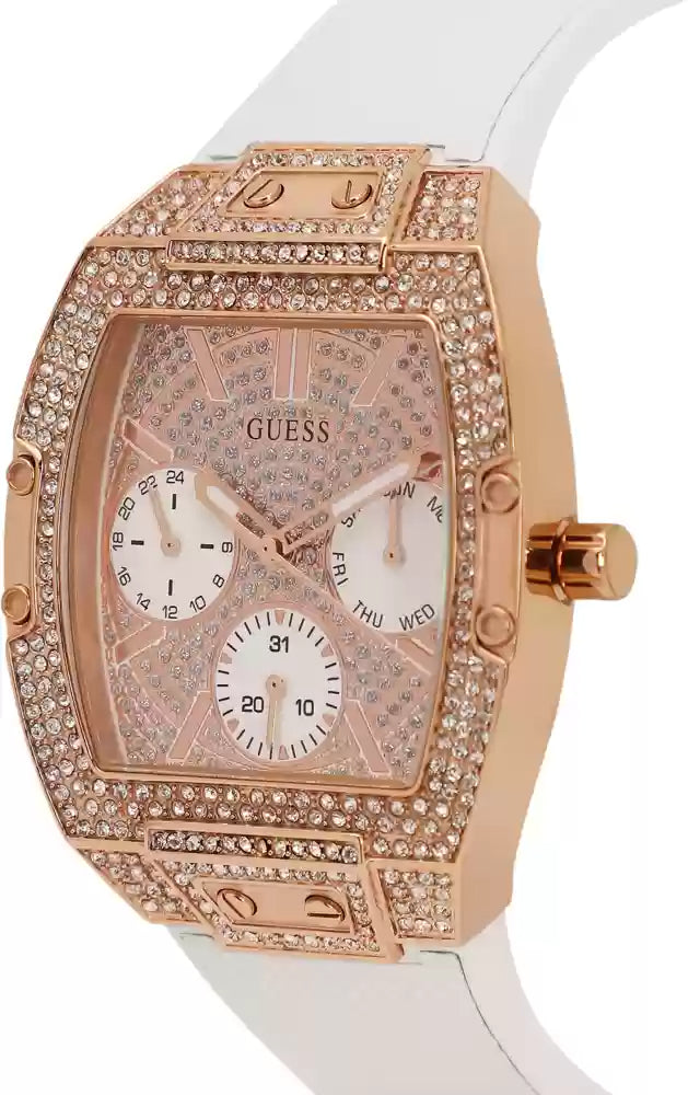 Guess Raven Diamonds Rose Gold Dial White Silicone Strap Watch for Women - GW0105L3 Buy Now By Guess