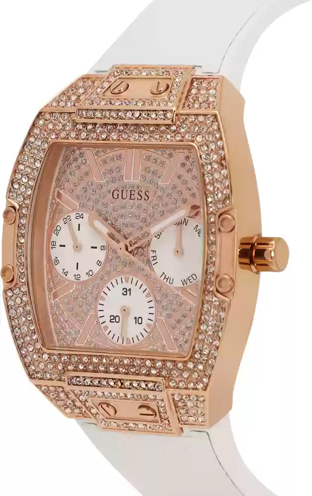 Guess Raven Diamonds Rose Gold Dial White Silicone Strap Watch for Women - GW0105L3 Buy Now By Guess
