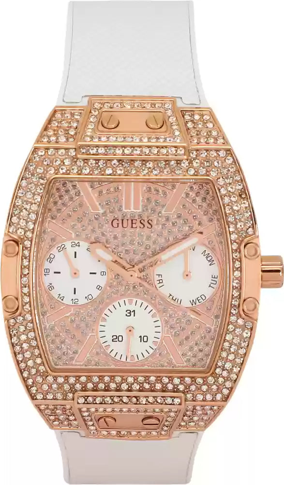 Guess Raven Diamonds Rose Gold Dial White Silicone Strap Watch for Women - GW0105L3 Buy Now By Guess