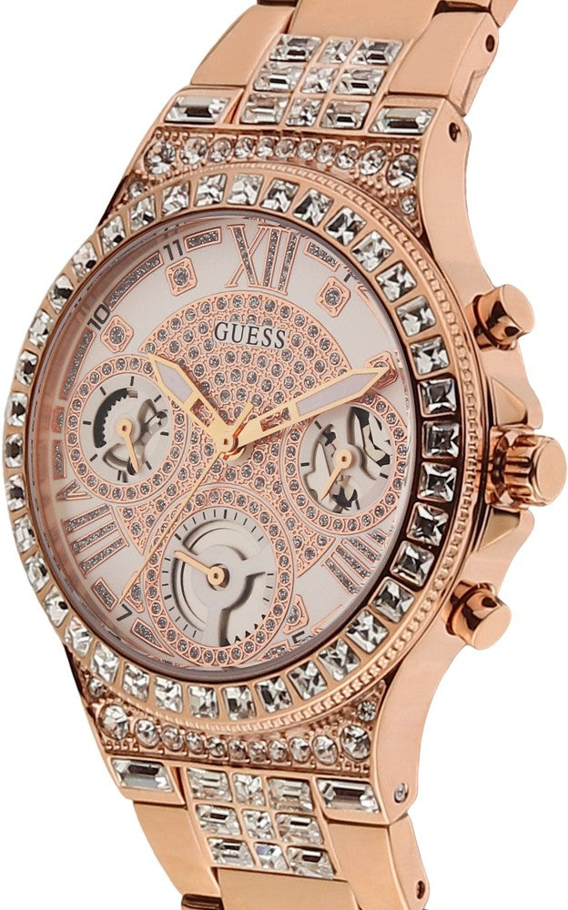 Guess Moonlight Multi Function Diamonds White Dial Rose Gold Steel Strap Watch for Women - GW0320L3 Buy Now By Guess