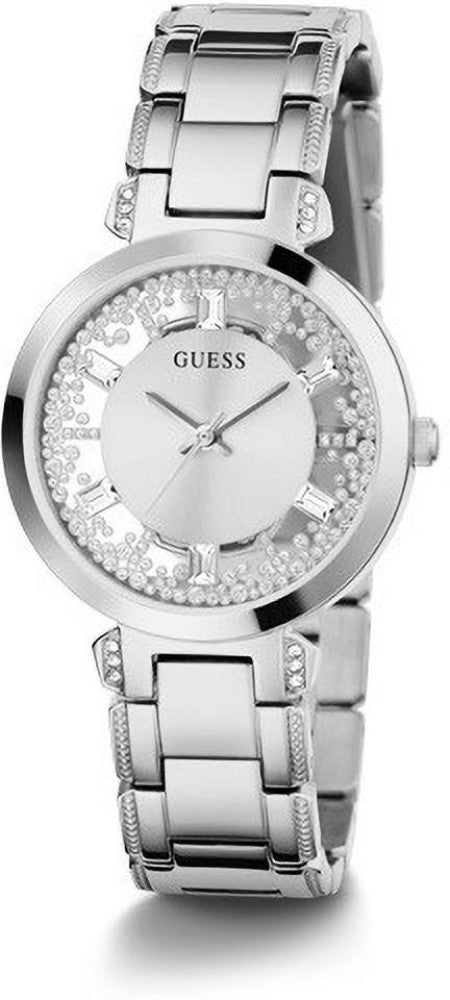 Guess Night Life Clear Silver Dial Silver Steel Strap Watch for Women - GW0470L1 Buy Now By Guess