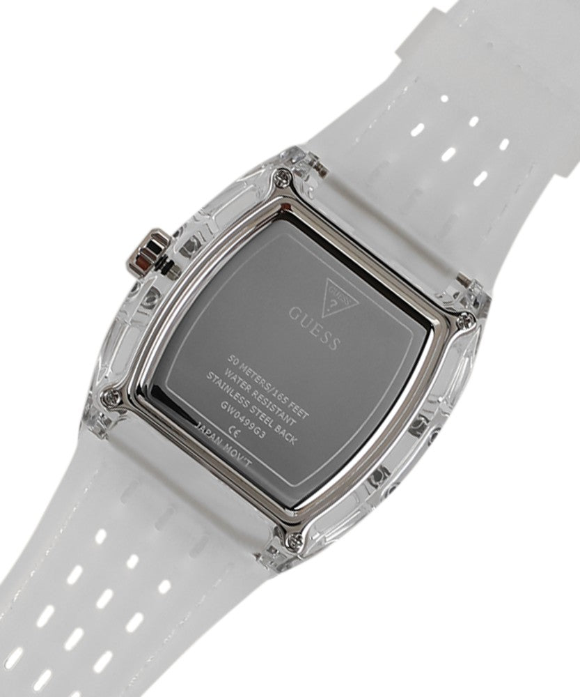 Guess Phoenix Polycarbonate Clear Multi-function Black Dial Clear Rubber Strap Watch for Men - GW0499G3 Buy Now By Guess