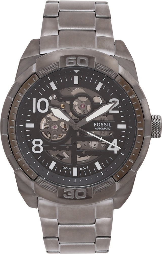 Fossil Bronson Automatic Skeleton Black Dial Grey Steel Strap Watch for Men - ME3255 Buy Now By Fossil