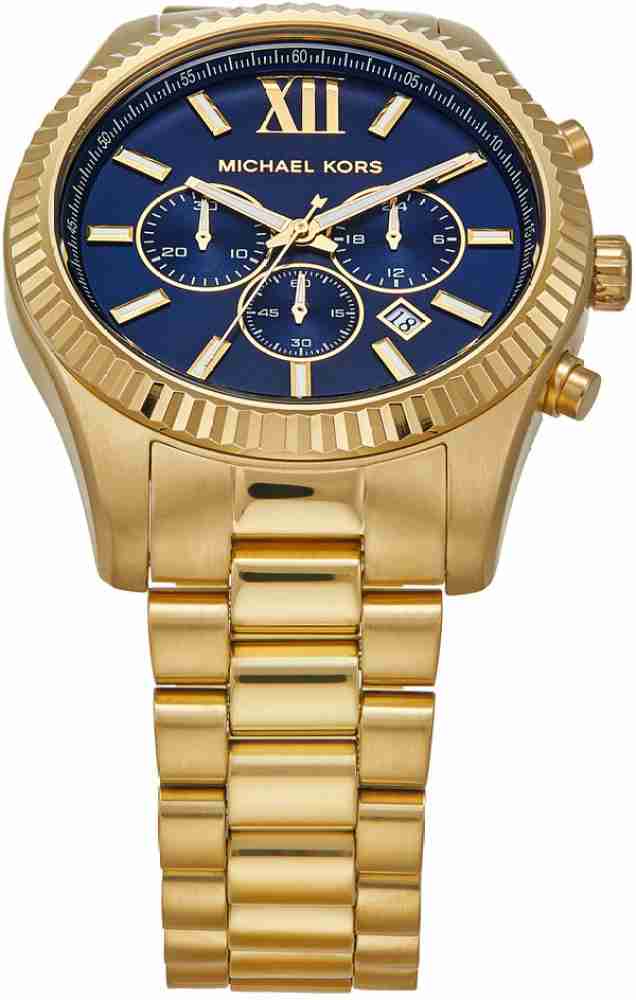 Michael Kors Lexington Chronograph Blue Dial Gold Steel Strap Watch for Men - MK9153 Buy Now By Michael Kors