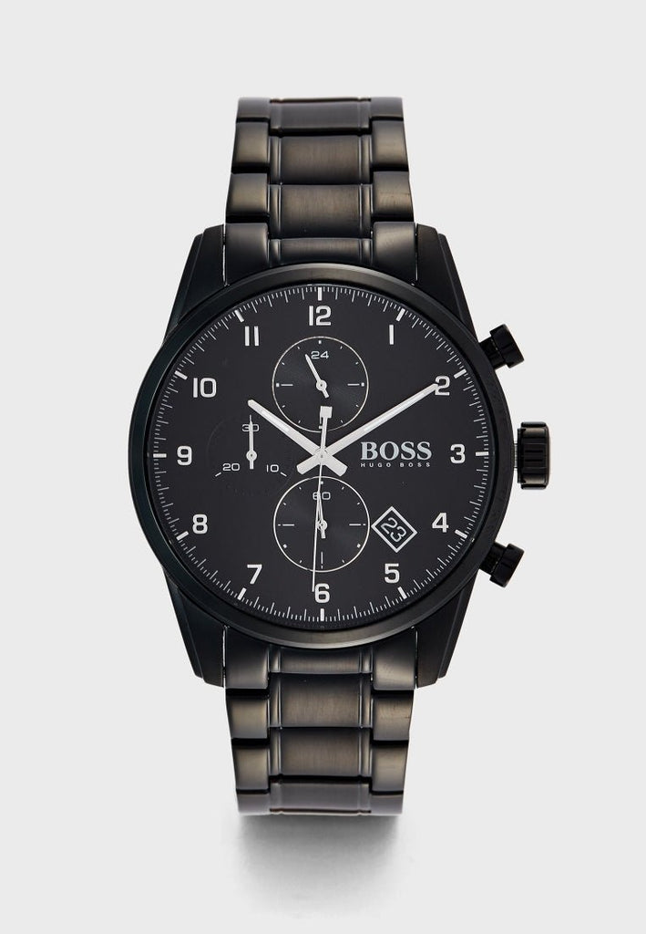 Hugo Boss Skymaster Chronograph Black Dial Black Steel Strap Watch for Men - 1513785 Buy Now By Hugo Boss