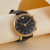 Emporio Armani Luigi Chronograph Black Dial Black Leather Watch For Men - AR1917 Buy Now By Emporio Armani