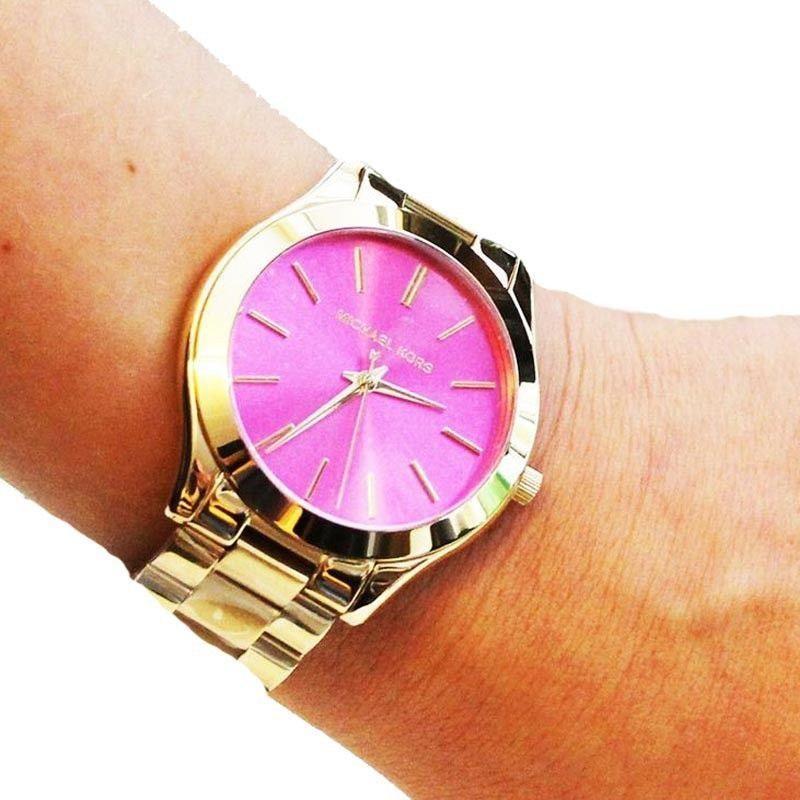 Michael Kors Slim Runway Pink Dial Rose Gold Steel Strap Watch for Women - MK3264 Buy Now By Michael Kors