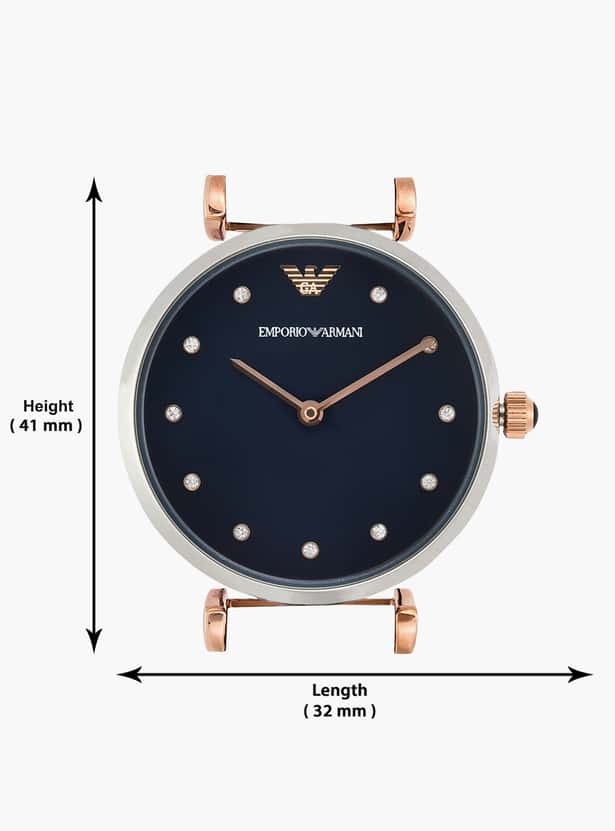 Emporio Armani Gianni T Bar Analog Blue Dial Black Leather Strap Watch For Women - AR1989 Buy Now By Emporio Armani