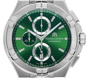 Maurice Lacroix Aikon Chronograph Green Dial Silver Steel Strap Watch For Men - AI1018-SS002-630-1 Buy Now By Maurice Lacroix