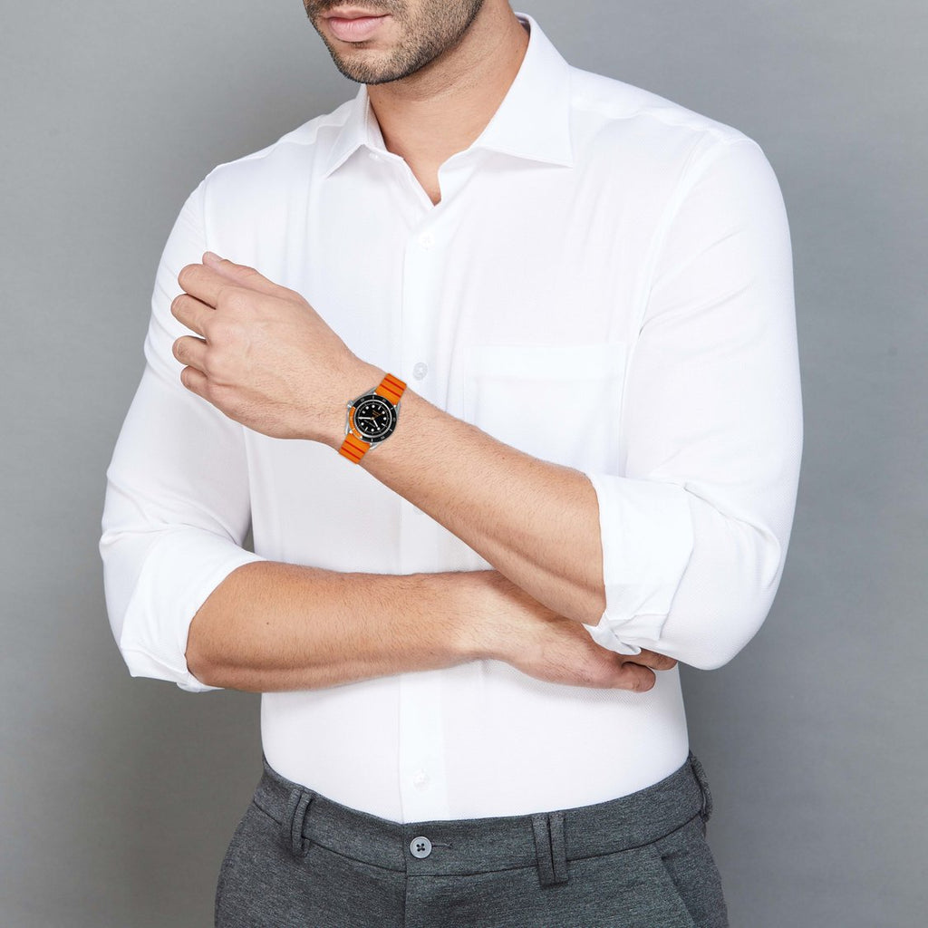 Michael Kors Maritime Three-Hand Analog Black Dial Orange Silicone Strap Watch for Men - MK9157 Buy Now By Michael Kors