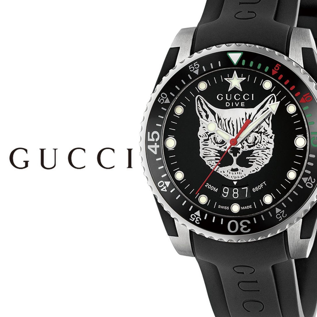 Gucci Dive Feline Black Dial Black Rubber Strap Watch For Men - YA136323 Buy Now By Gucci