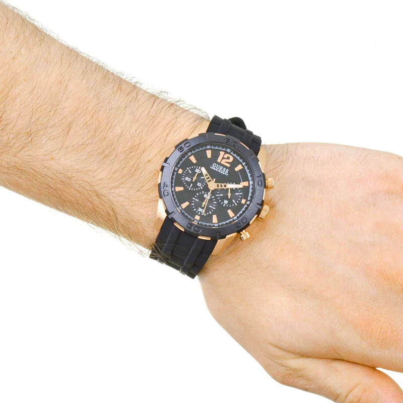 Guess Caliber Chronograph Black Dial Black Rubber Strap Watch for Men - W0864G2 Buy Now By Guess