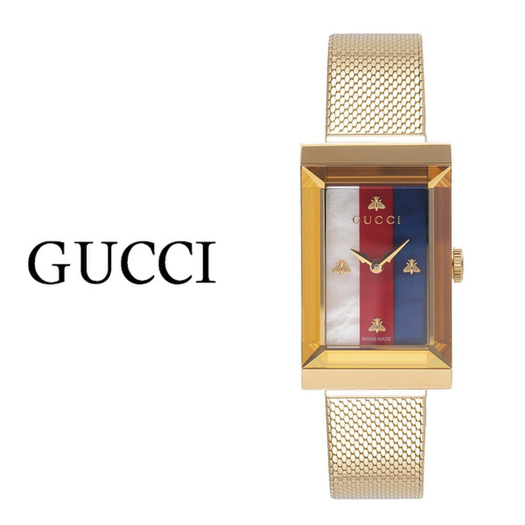 Gucci G-Frame Mother of Pearl Dial Yellow Gold Mesh Bracelet Watch For Women - YA147410 Buy Now By Gucci