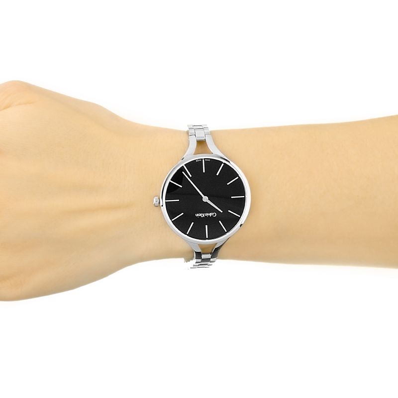 Calvin Klein Graphic Black Dial Silver Steel Strap Watch for Women - K7E23141 Buy Now By Calvin Klein