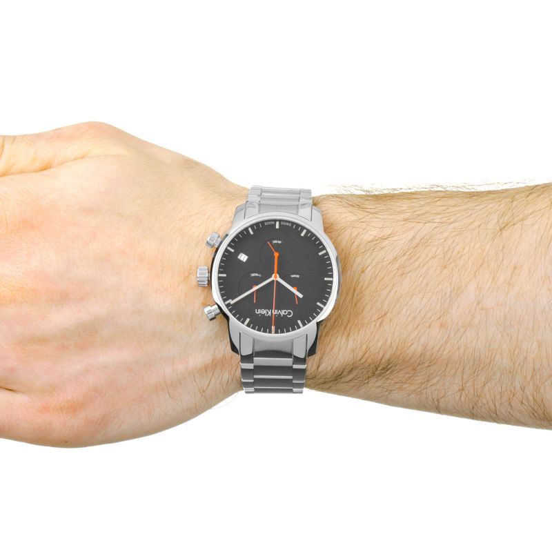 Calvin Klein City Chronograph Black Dial Silver Steel Strap Watch for Men - K2G27141 Buy Now By Calvin Klein