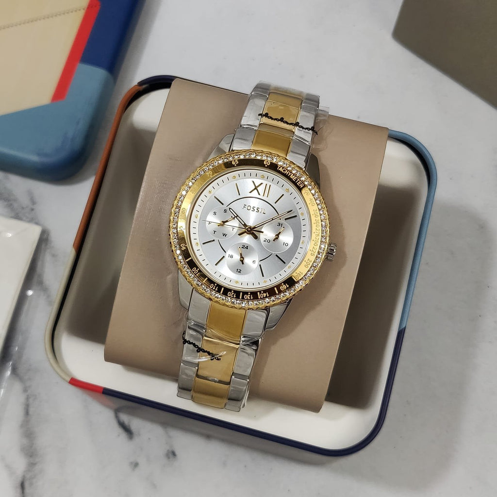 Fossil Stella Sport Multifunction Silver Dial Two Tone Steel Strap Watch for Women - ES5107 Buy Now By Fossil