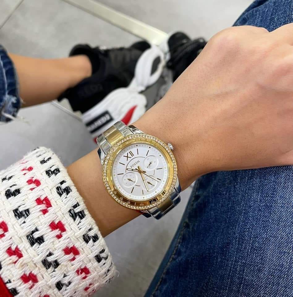 Fossil Stella Sport Multifunction Silver Dial Two Tone Steel Strap Watch for Women - ES5107 Buy Now By Fossil