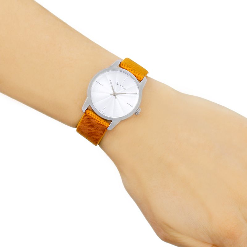 Calvin Klein City Silver Dial Orange Leather Strap Watch for Women - K2G231G6 Buy Now By Calvin Klein