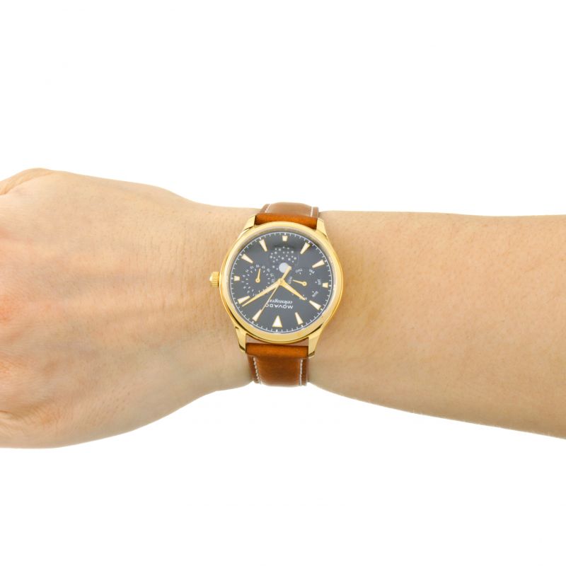 Movado Heritage Celestograf Navy Blue Dial Brown Leather Strap Watch For Women - 3650010 Buy Now By Movado