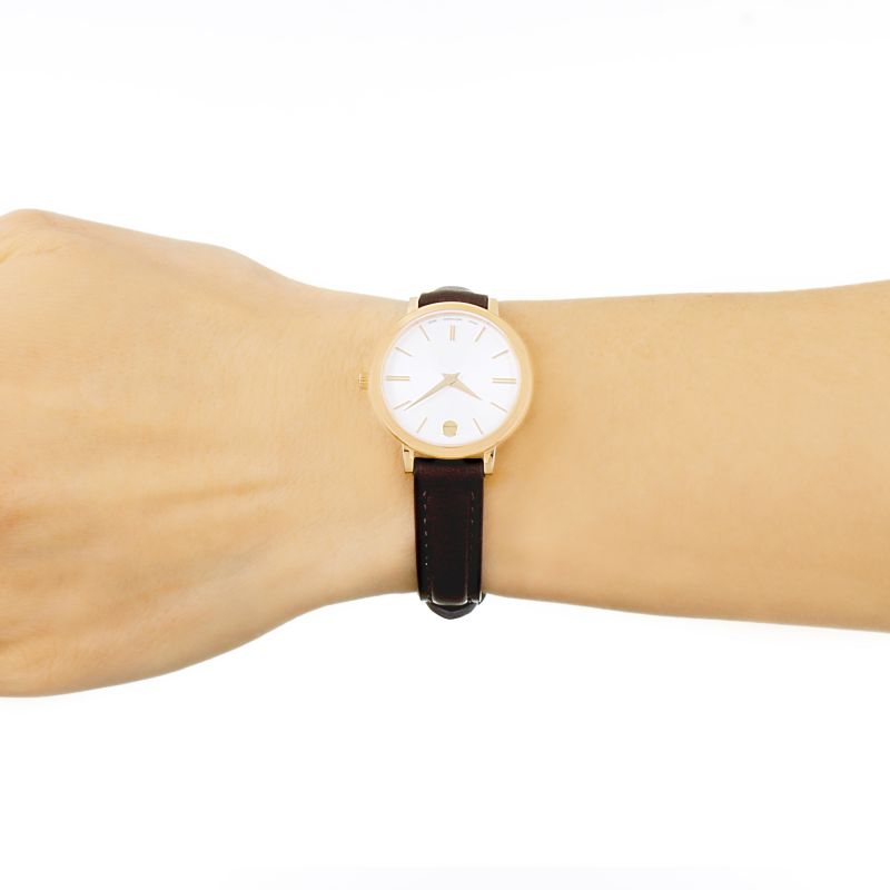 Movado Ultra Slim White Dial Brown Leather Strap Watch For Women - 0607096 Buy Now By Movado
