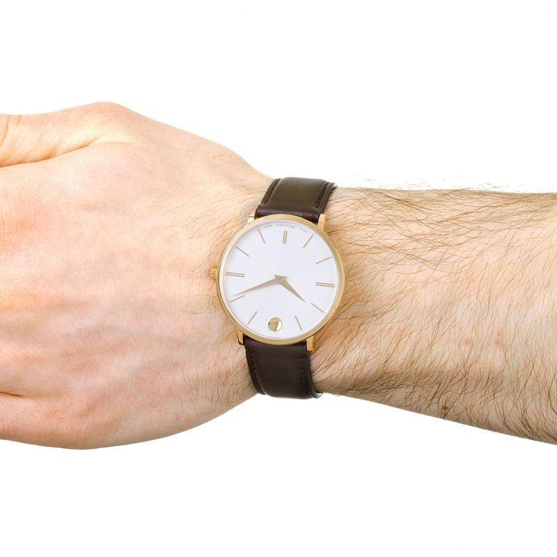 Movado Ultra Slim White Dial Brown Leather Strap Watch For Men - 0607089 Buy Now By Movado