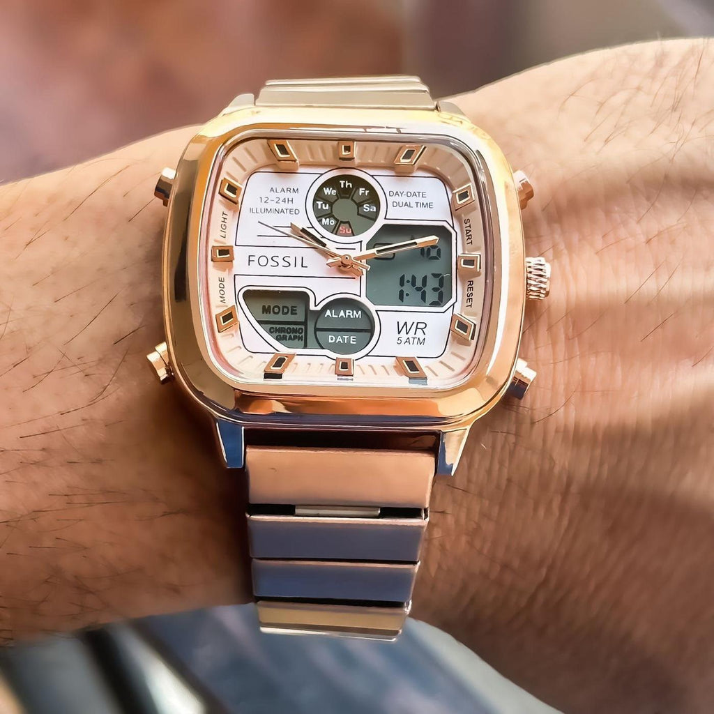 Fossil Retro Analog-Digital Gold Dial Gold Steel Strap Watch for Men - FS5889 Buy Now By Fossil