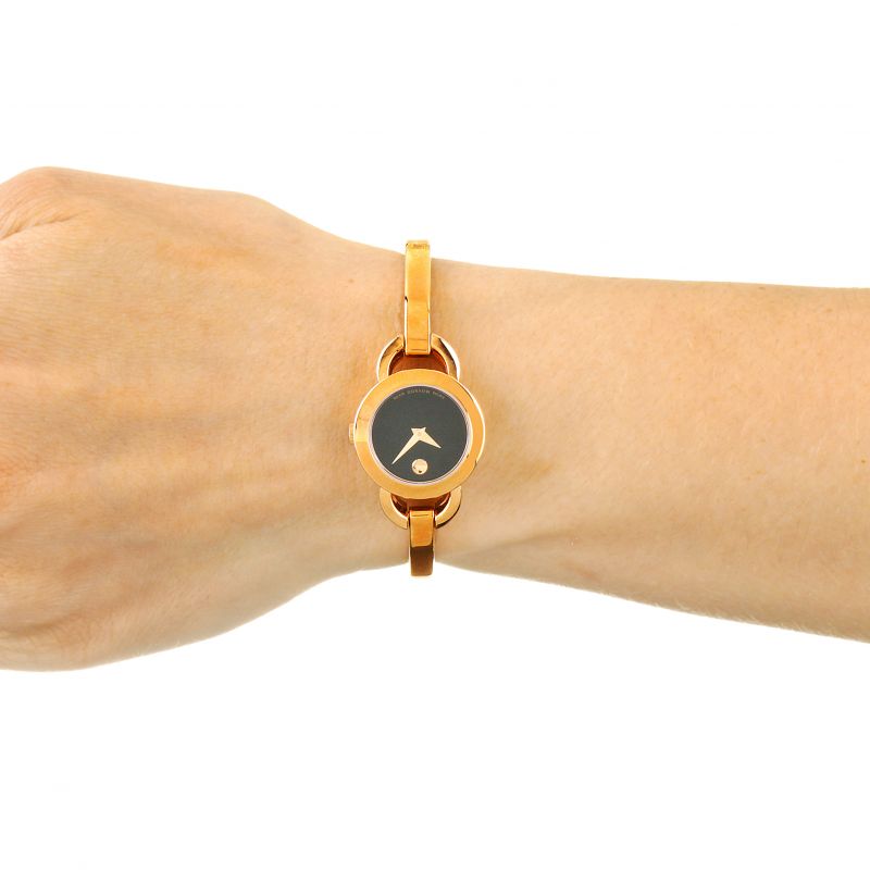 Movado Rondiro 22mm Black Dial Rose Gold Steel Strap Watch For Women - 0607065 Buy Now By Movado