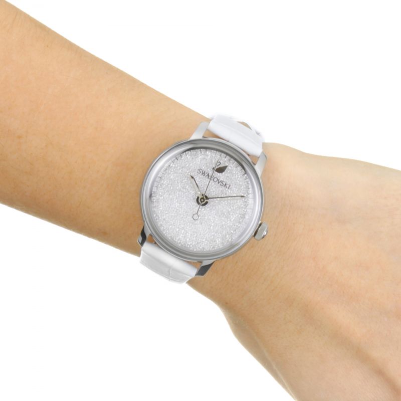 Swarovski Crystalline Hours Silver Dial White Leather Strap Watch for Women - 5295383 Buy Now By Swarovski