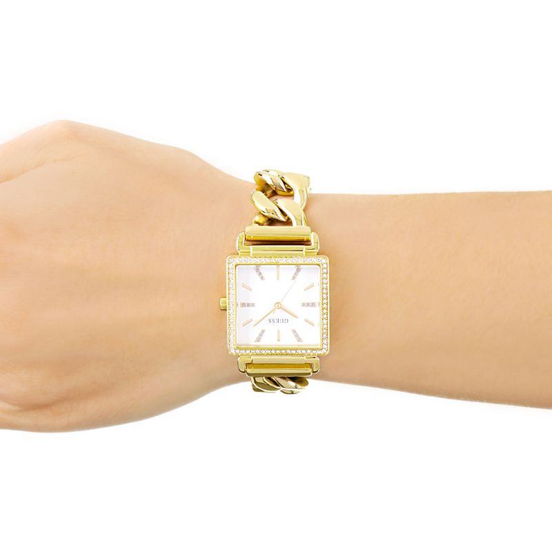 Guess Vanity Diamonds Silver Dial Gold Steel Strap Watch for Women - W1030L2 Buy Now By Guess