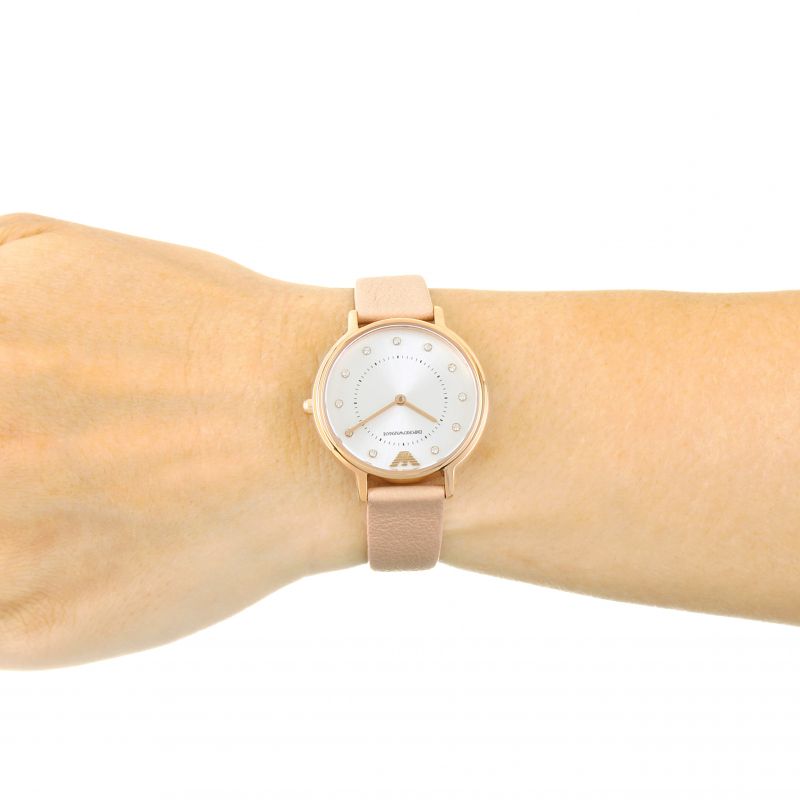 Emporio Armani Kappa Rose Gold & White Dial Beige Nude Leather Strap Watch For Women - AR2510 Buy Now By Emporio Armani