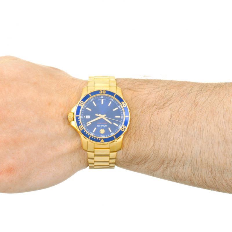 Movado Series 800 Blue Dial Gold Steel Strap Watch For Men - 2600144 Buy Now By Movado