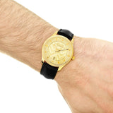 Gucci Eryx Automatic Chevron Gold Dial Black Leather Strap Watch For Men - YA126340 Buy Now By Gucci