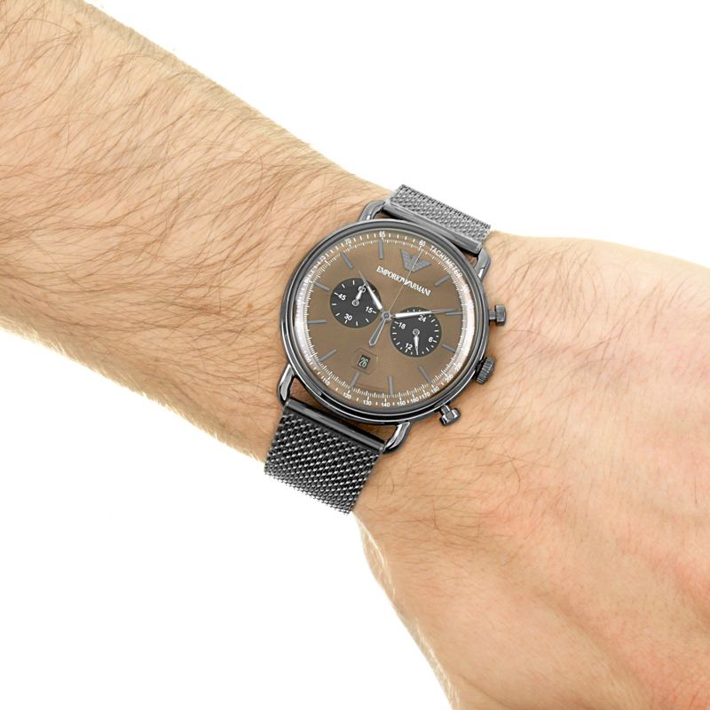 Emporio Armani Aviator Brown Dial Grey Mesh Bracelet Watch For Men - AR11141 Buy Now By Emporio Armani