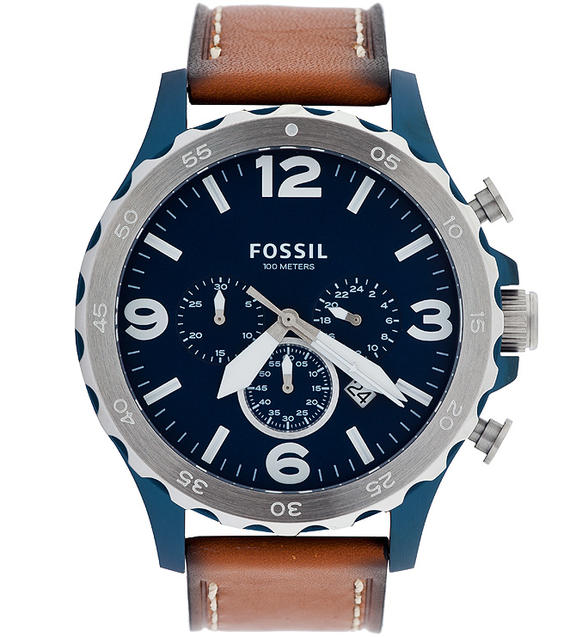 Fossil Nate Chronograph Navy Blue Dial Brown Leather Strap Watch for Men - JR1504 Buy Now By Fossil
