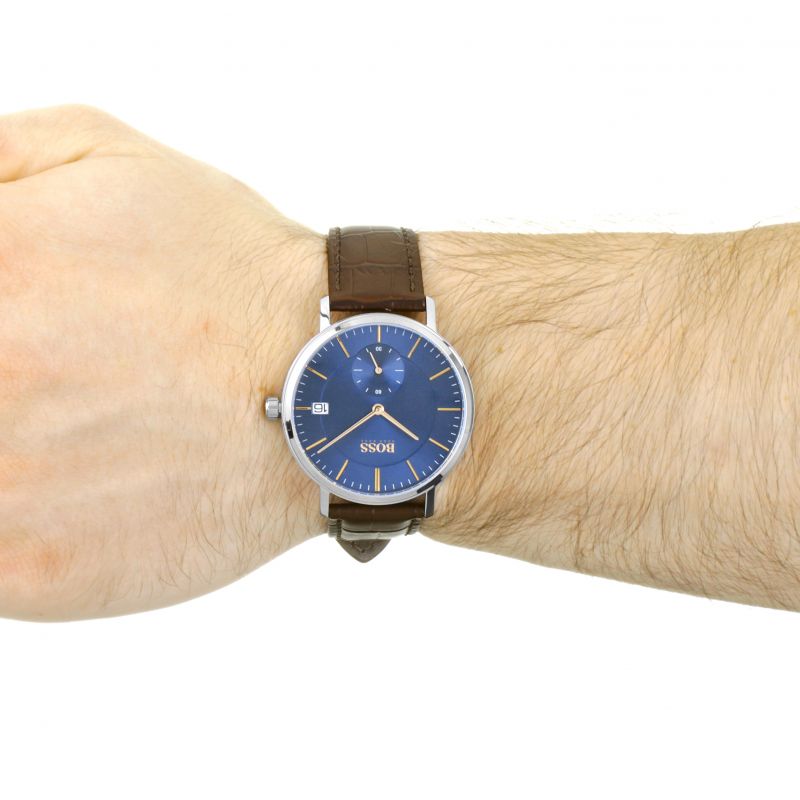 Hugo Boss Corporal Blue Dial Brown Leather Strap Watch for Men - 151363 Buy Now By Hugo Boss