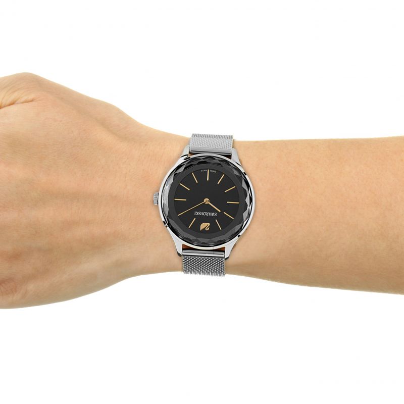 Swarovski Octea Nova Black Dial Silver Mesh Bracelet Watch for Women - 5430420 Buy Now By Swarovski