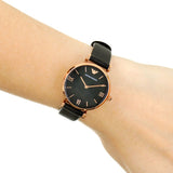 Emporio Armani Gianni T Bar Black Mother of Pearl Dial Black Leather Strap Watch For Women - AR11060 Buy Now By Emporio Armani