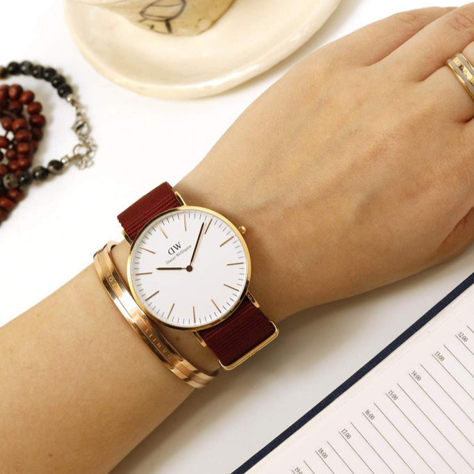 Daniel Wellington Classic Roselyn White Dial Red NATO Strap Watch For Women - DW00100271