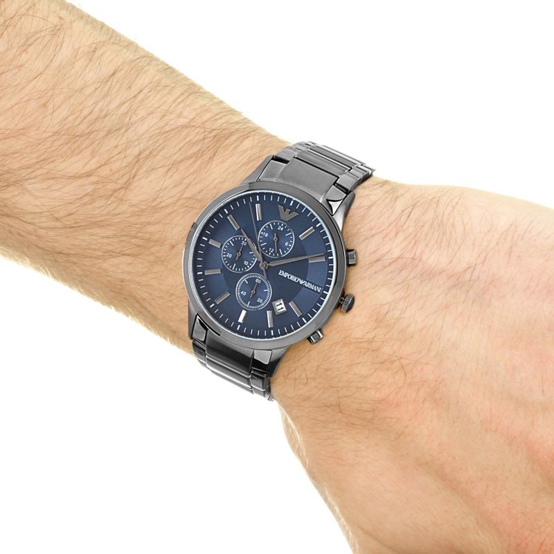 Emporio Armani Renato Chronograph Blue Dial Grey Steel Strap Watch For Men - A11215 Buy Now By Emporio Armani