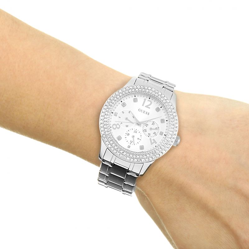 Guess Bedazzle Diamonds Silver Dial Silver Steel Strap Watch For Women - W1097L1 Buy Now By Guess