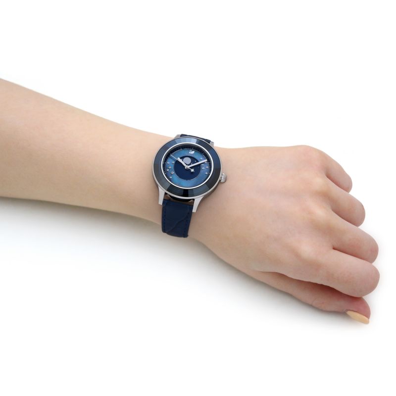 Swarovski Octea Lux Moon Crystal Blue Dial Blue Leather Strap Watch for Women - 5516305 Buy Now By Swarovski