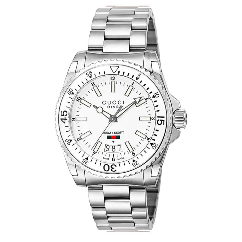 Gucci Dive Quartz White Dial Silver Steel Strap Watch for Men - YA136302 Buy Now By Gucci