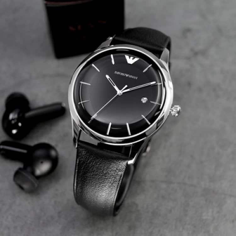 Emporio Armani Lambda Classic Quartz Black Dial Black Leather Strap Watch For Men - AR11020 Buy Now By Emporio Armani